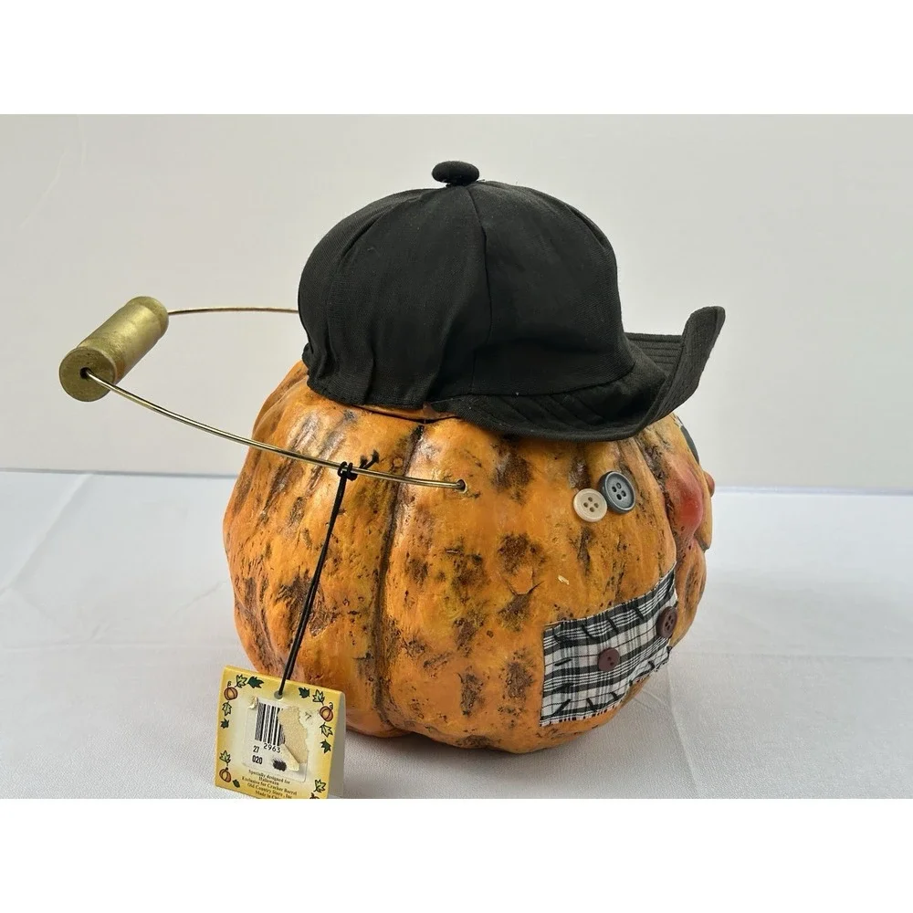 Cracker Barrel Halloween Pumpkin Candy Bucket Basket Folk Art Decor w/ Tag